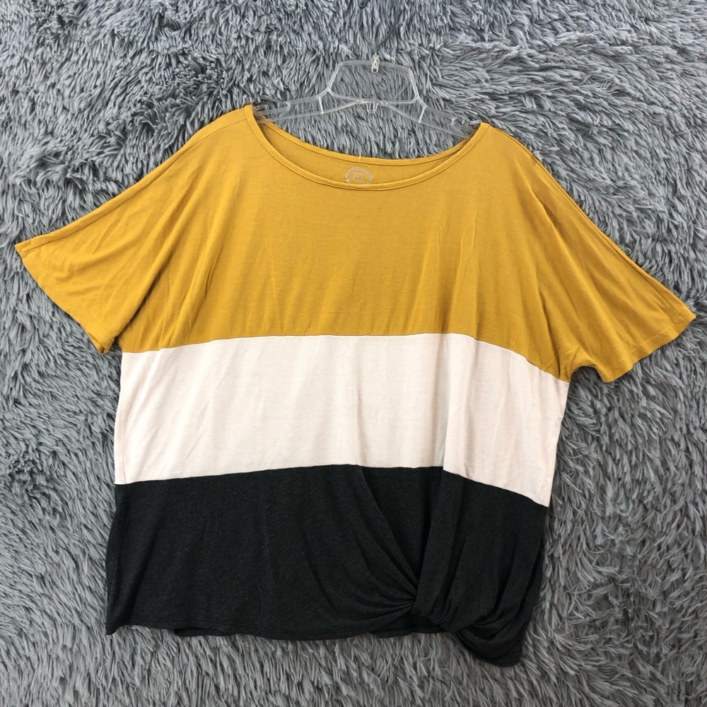 Maurices Shirt Womens 1X 24/7 Tie Knot Hem Striped Short Sleeve Stretchy Plus
